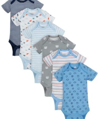 Wonder Nation Short Sleeve Newborn Baby Boy Bodysuit - 6 Packs -Stripes