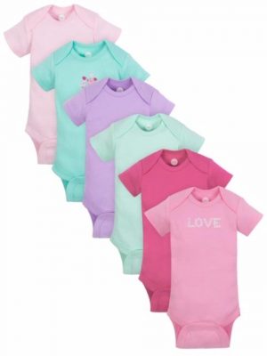 Wonder Nation Short Sleeve Newborn Baby Girl Bodysuit - 6 Packs -Plain