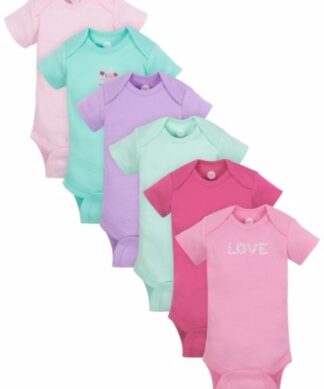 Wonder Nation Short Sleeve Newborn Baby Girl Bodysuit - 6 Packs -Plain