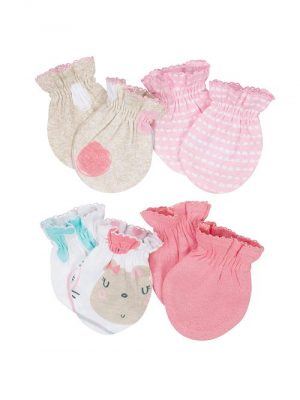 Gerber Organic Cotton 4 Pack Newborn Baby Girl Mitten Set.