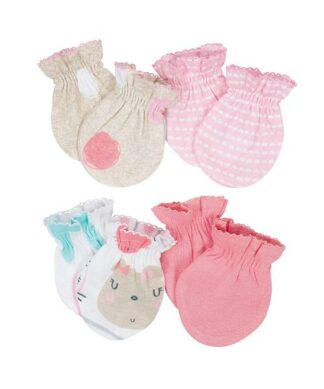 Gerber Organic Cotton 4 Pack Newborn Baby Girl Mitten Set.