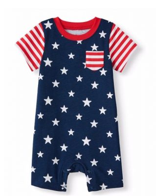 Newborn Baby Boy Star & Stripes Americana Romper