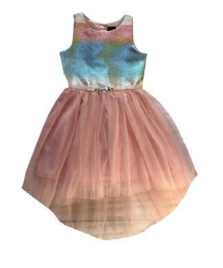Lilt Girls Ombré Metallics  Flare Hi Lo Dress