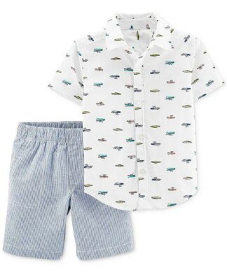 Carter's Boys' 2 Piece Boat Button Front Shirt Stripped Shorts Set