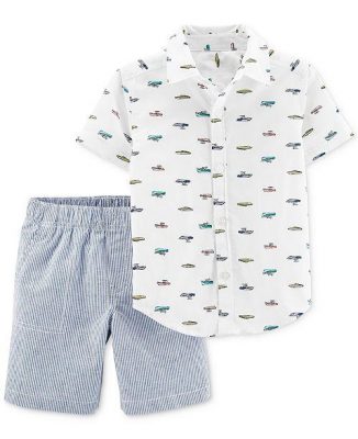 Carter's Boys' 2 Piece Boat Button Front Shirt Stripped Shorts Set