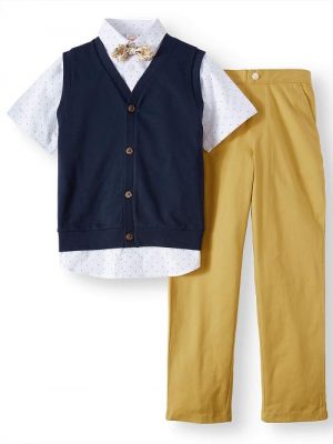 Wonder Nation Boys Knit Vest Suit, Shirt,Pant & Bow Tie Set