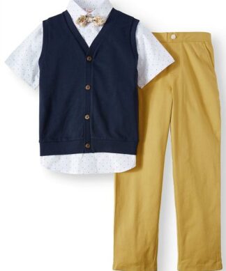 Wonder Nation Boys Knit Vest Suit, Shirt,Pant & Bow Tie Set