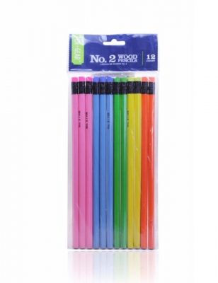 Pent Gear 12 Wood Rainbow Solid Pencils 2HB Lead With Eraser