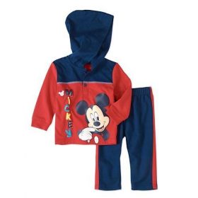 MICKEY MOUSE NEW BORN BABY BOYS HOODIE AND PANTS 2PC OUT FEET SET