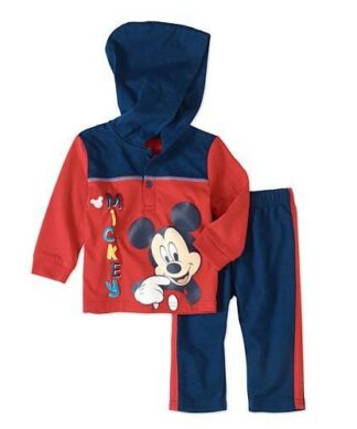 MICKEY MOUSE NEW BORN BABY BOYS HOODIE AND PANTS 2PC OUT FEET SET