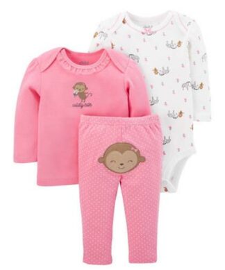 Carter's Child Of Mine Baby Girl Cloth 3 Piece -Bodysuit Set