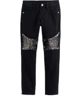 TRENDY SEQUINED KNEE GIRLS JEGGINGS-BLACK PANT TROUSER