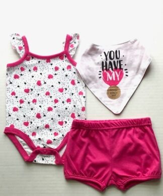 Baby Essentials 3 Piece Baby Girl Flutter Sleeve Bodysuit, Pant & Bib Set