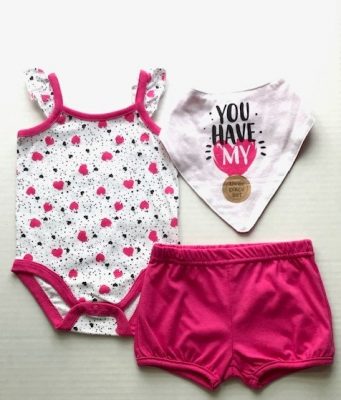 Baby Essentials 3 Piece Baby Girl Flutter Sleeve Bodysuit, Pant & Bib Set