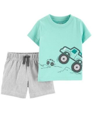 Carter's Child Of Mine Baby Boy Short Sleeve T Shirt & Striped Short 2pc Set