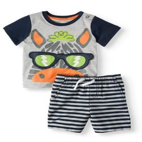 Wonder Nation Baby Boy 3D Interactive Graphic Tshirt & Short Set- Ilama