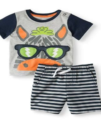 Wonder Nation Baby Boy 3D Interactive Graphic Tshirt & Short Set- Ilama