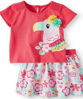 Wonder Nation Baby Girl 3d Graphic Toucan T-shirt & Skirt 2pc Outfit Set