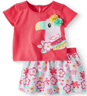 Wonder Nation Baby Girl 3d Graphic Toucan T-shirt & Skirt 2pc Outfit Set