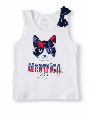 Americana 4-13 Years Girl Meowica Bow Tank Top