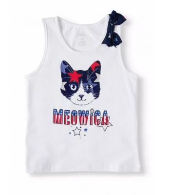 Americana 4-13 Years Girl Meowica Bow Tank Top
