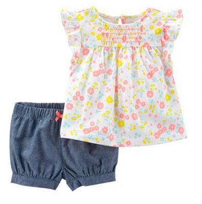 Carter's Child Of Mine Baby Girl Top & Chambray Shorts Outfit Set,