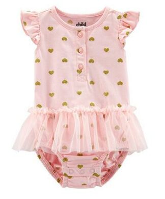 Carter's Child Of Mine Baby Girl Short Sleeve Heart Printed Sunsuit