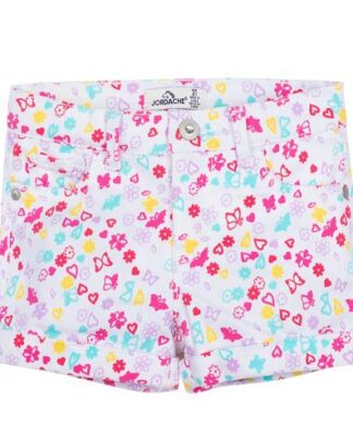 Jordache Baby Toddler Girl 5-pocket Roll Cuff Floral Denim Jean Shorts- White