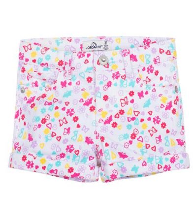 Jordache Baby Toddler Girl 5-pocket Roll Cuff Floral Denim Jean Shorts- White