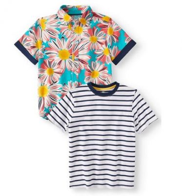 Wonder Nation Boys Short Sleeve 2 Pack Floral Shirt