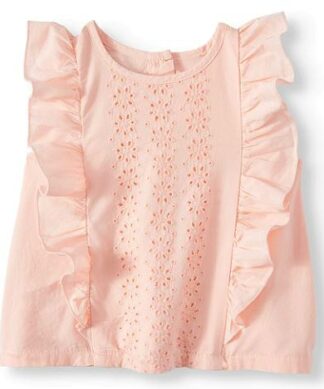 Wonder Nation Baby Girl Eyelette Flutter Top - Peach