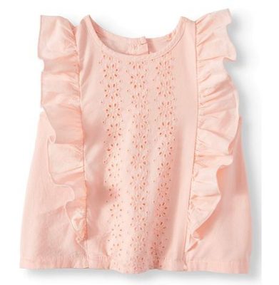 Wonder Nation Baby Girl Eyelette Flutter Top - Peach
