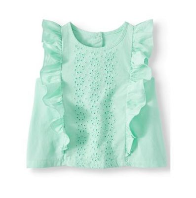 Wonder Nation Baby Girl Eyelette Flutter Top - Mint Green