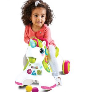 smilin shimmer 3 in 1 sit walk and ride unicorn