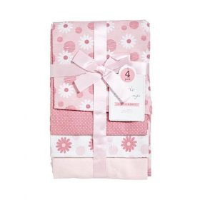 Little Beginnings Baby Girls Flowery Receiving Flannel Blankets - 4pk