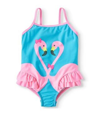 Wonder Nation Flamingo Ruffle Girls 1 Piece Swimming Suit- Swimsuit