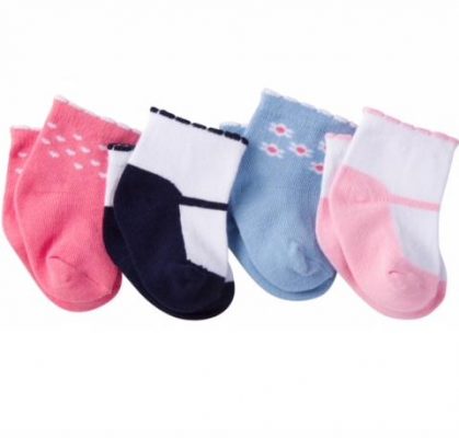 Gerber Newborn Baby Girl Ankle Bootie Socks- 4 Pairs
