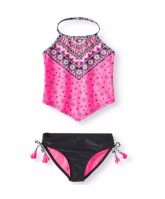 Wonder Nation Big Girl Halter Neck Print Tankini Swimming Swimsuit
