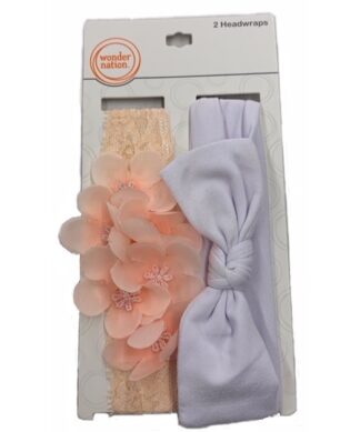 Wonder Nation Girl's Hair Head Wraps With Flowers & Bow -2 Pieces