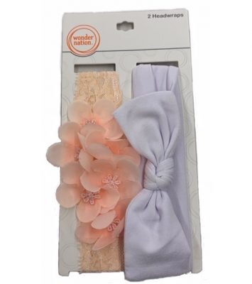 Wonder Nation Girl's Hair Head Wraps With Flowers & Bow -2 Pieces