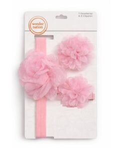 Wonder Nation Girl's Hair Headwrap With Flower Petal & 2 Flower Clips