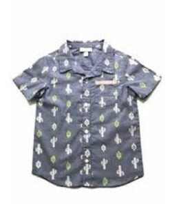 Toddler Boy's Printed Chambray Short Sleeve Button Down Shirt