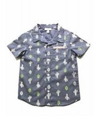 Toddler Boy's Printed Chambray Short Sleeve Button Down Shirt