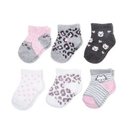 Wonder Nation Newborn Baby Girl Kitty Face Shorty Socks - 6 Pairs