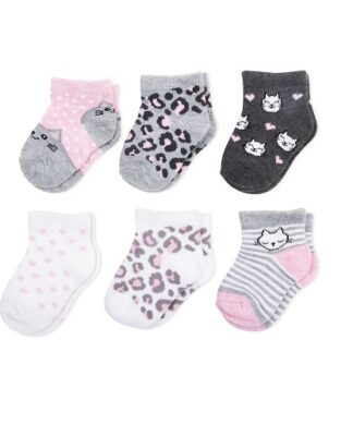 Wonder Nation Newborn Baby Girl Kitty Face Shorty Socks - 6 Pairs