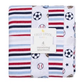 Falls Creek 100% Cotton Newborn Baby Soccer Flannel Receiving Blanket -4 Pcs