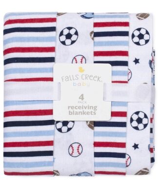 Falls Creek 100% Cotton Newborn Baby Soccer Flannel Receiving Blanket -4 Pcs