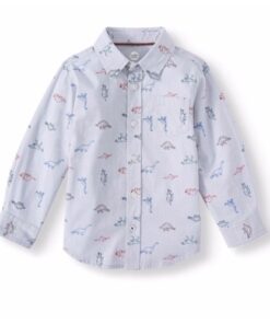 Wonder Nation Toddler Boys' Long Sleeve Printed Button Up Woven Shirt -Grey