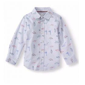 Wonder Nation Toddler Boys' Long Sleeve Printed Button Up Woven Shirt -Grey