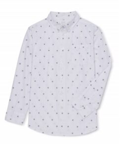 Wonder Nation Boys' Long Sleeve Button Down Patterned Shirt -White